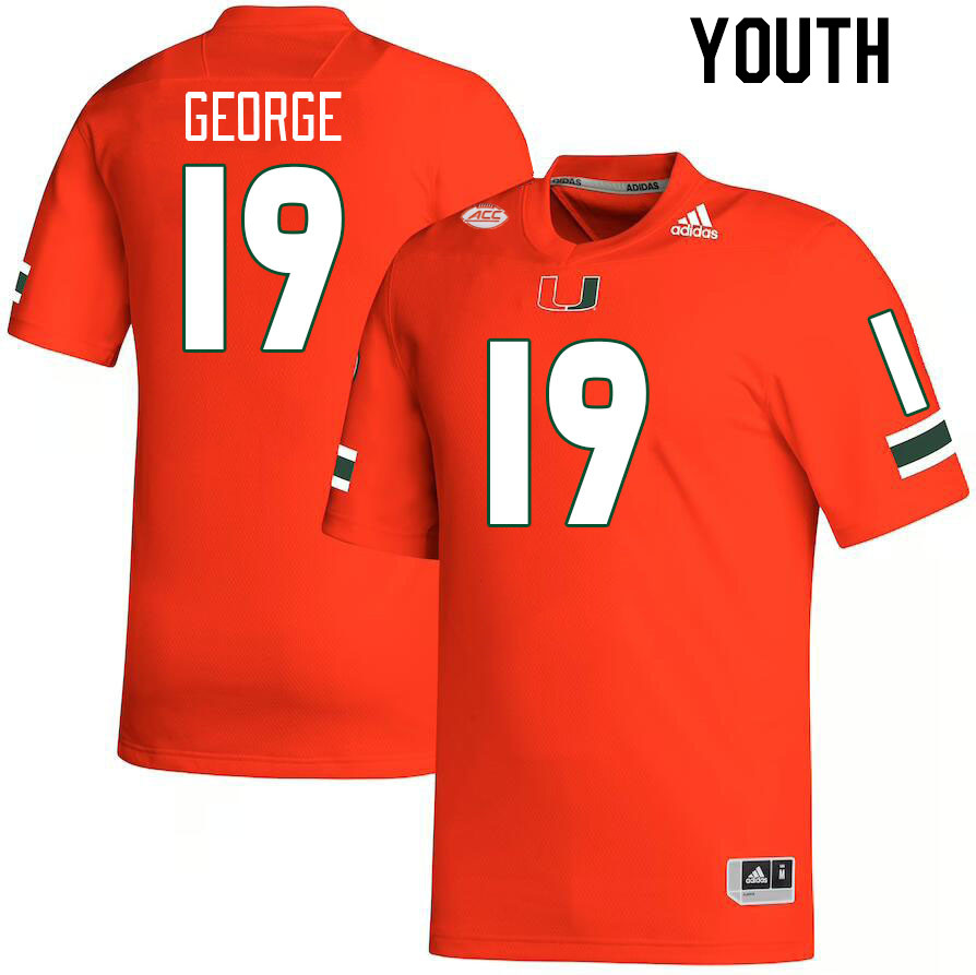 Youth #19 Jayden George Miami Hurricanes College Football Jerseys Stitched-Orange - Click Image to Close